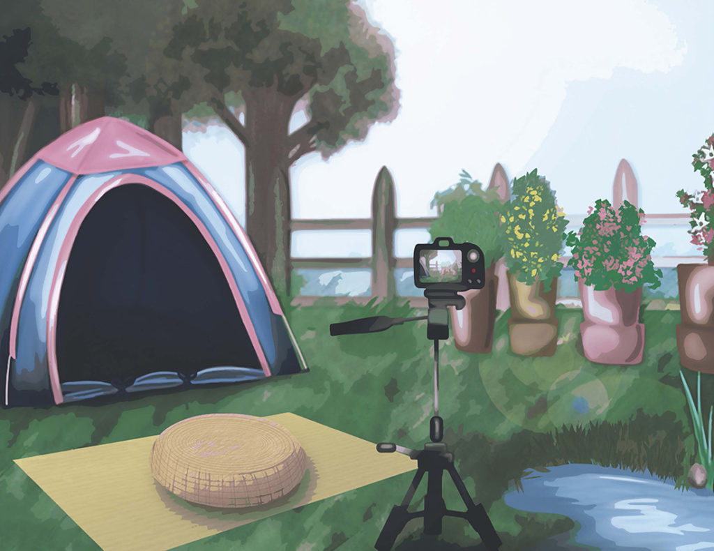 VESTA nature healing room illustration of a backyard camping scene